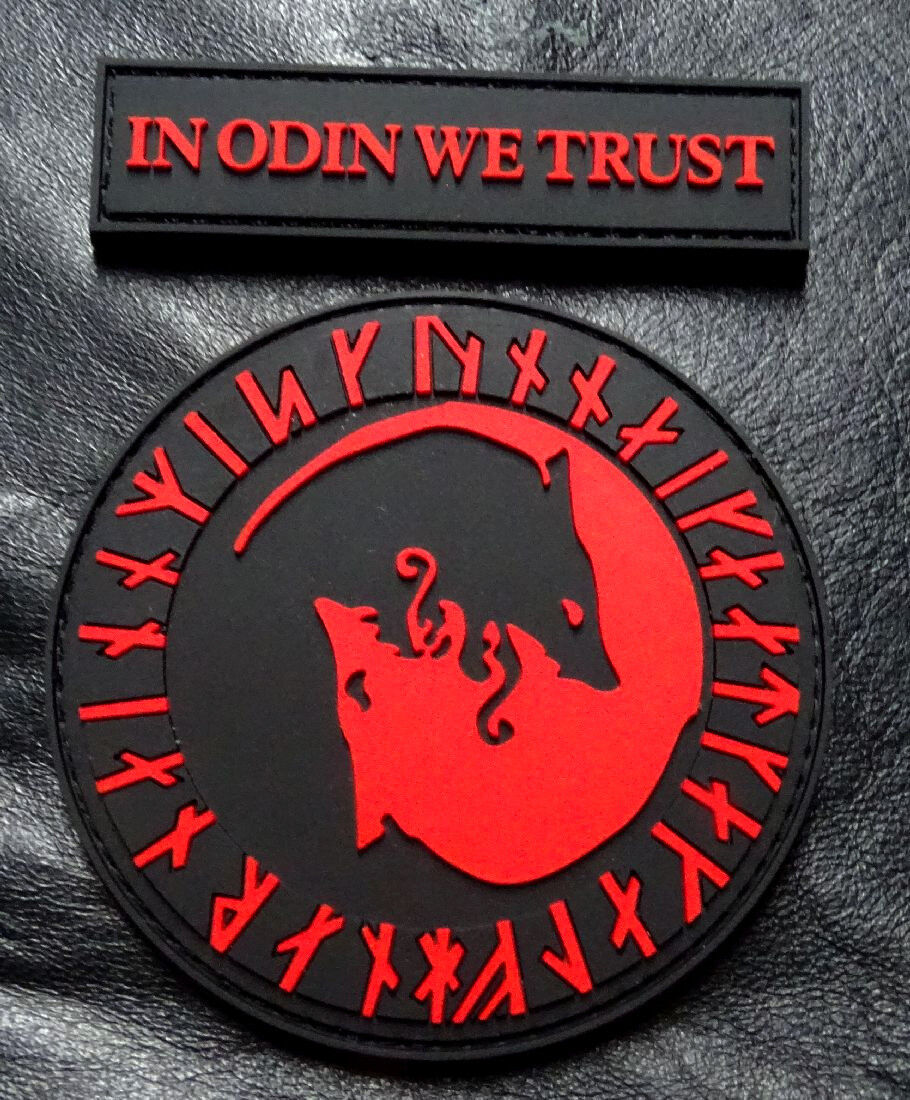 In Odin We Trust Viking Úlfhédnar No Mercy Violence Wolf Odin PVC PATCH (Red/Bl)