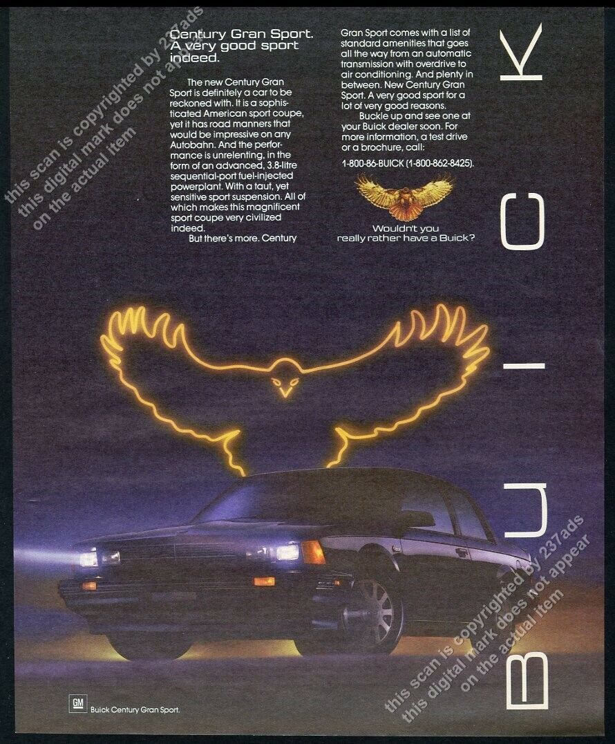 1986 Buick Century Gran Sport car photo vintage print ad