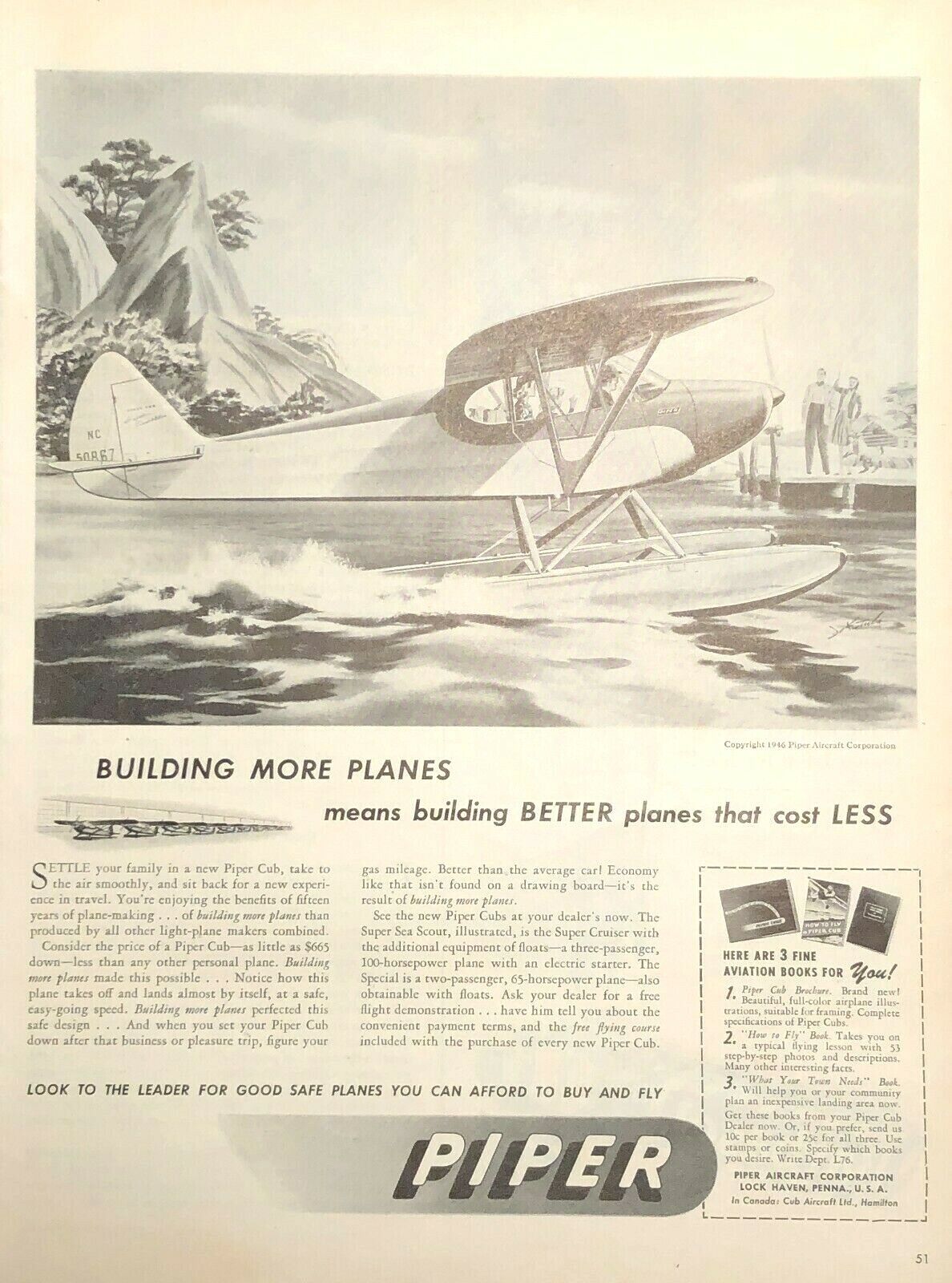 1946 Piper Aircraft Vintage Print Ad Amphibious Float Building More Planes 