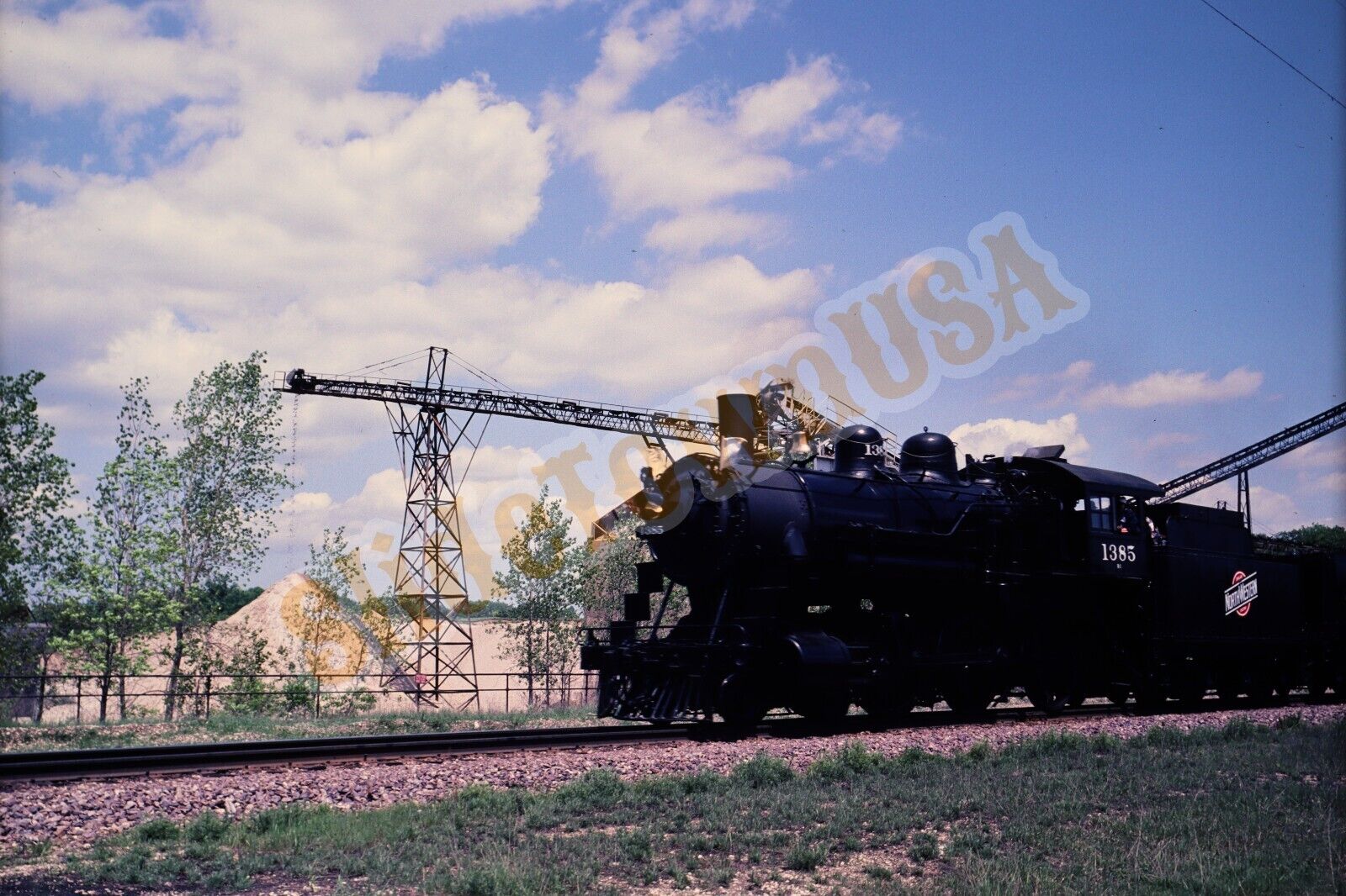 Vtg 1983 Train Slide 1385 CNW Chicago & North Western Steam Engine X4R165