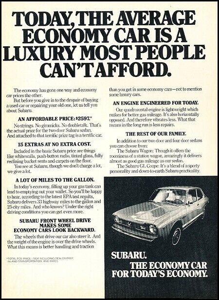 1975 Subaru 2-door Vintage Original Advertisement Print Art Car Ad J636A
