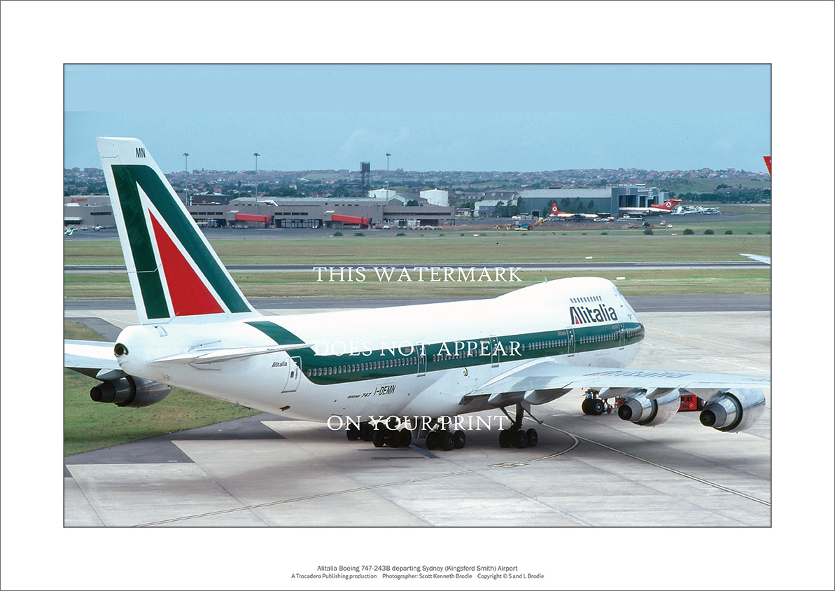 Alitalia Boeing 747-243B A3 Art Print - Sydney Airport – 42 x 29 cm Poster
