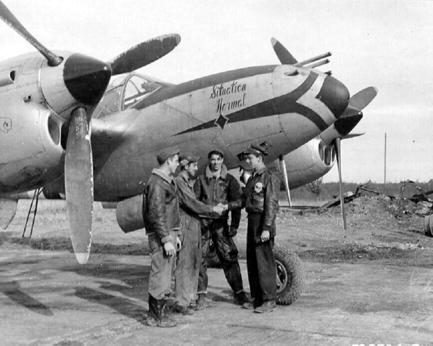 Gun Crew with Lockheed P-38 Lightning “Situation Normal” WWII 8x10 Photo 447b