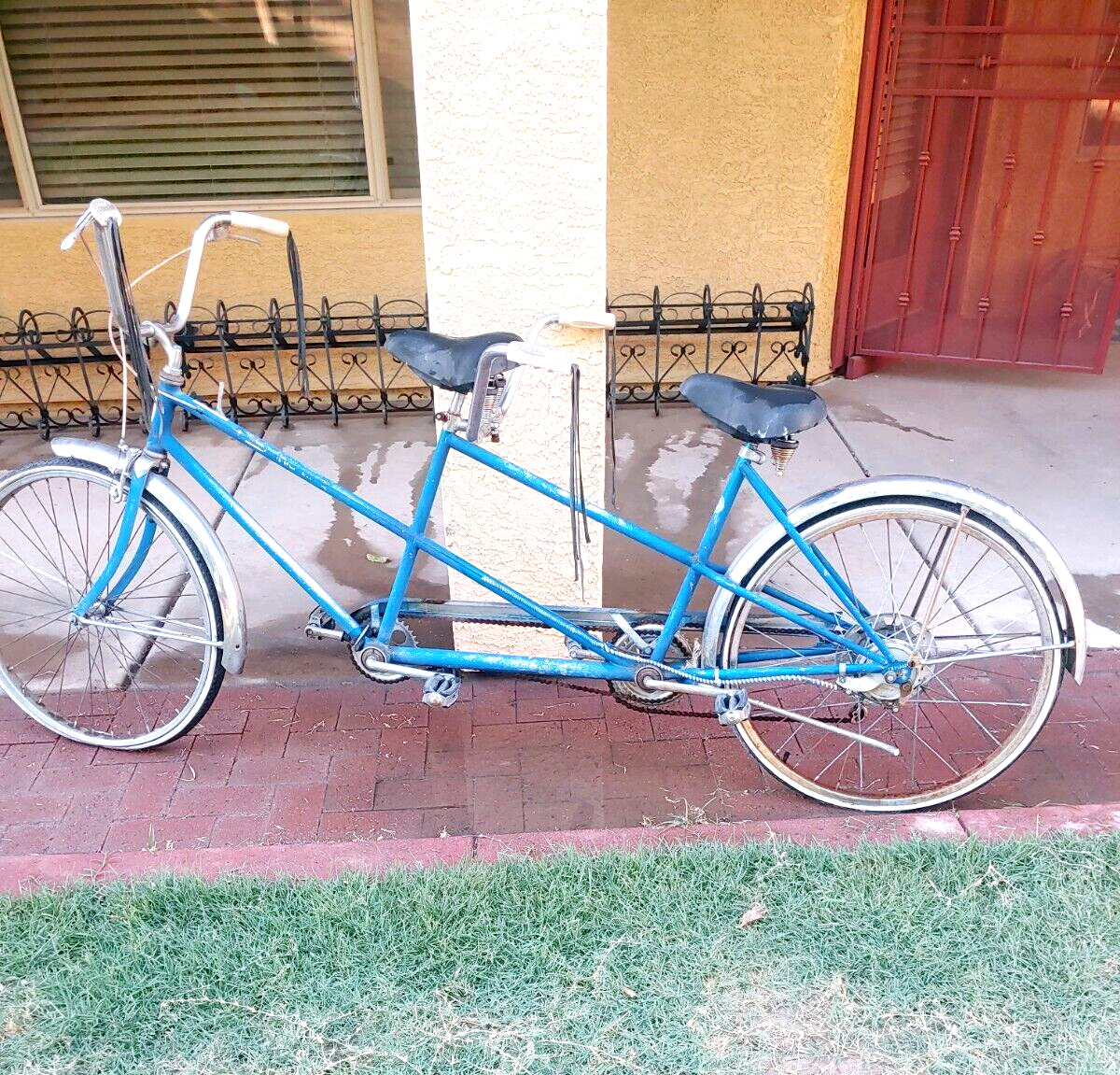Rare Vintage 1961 SCHWINN Tandem Bicycle Lovely Azure Blue Complete 26 In Wheels