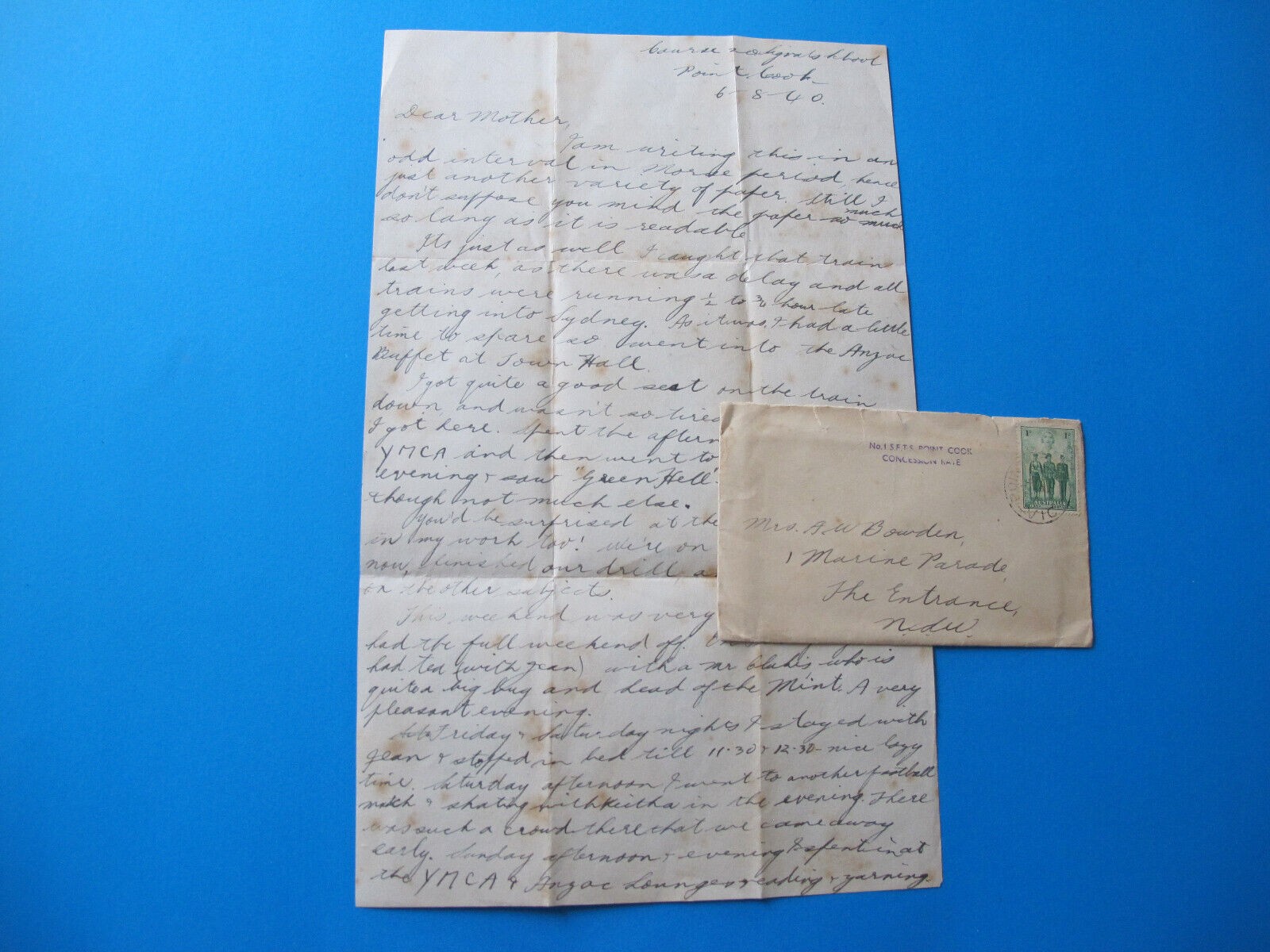 Course 20 Signals School RAAF Station Letter from WW2 RAAF Sgt John Ralph Bowen