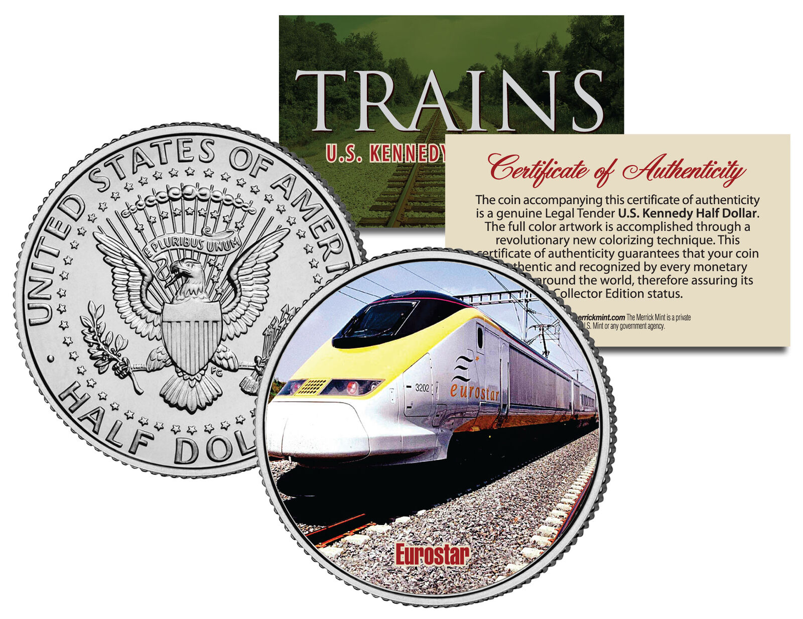 EUROSTAR TRAIN * Famous Trains Series * JFK Half Dollar Colorized U.S. Coin