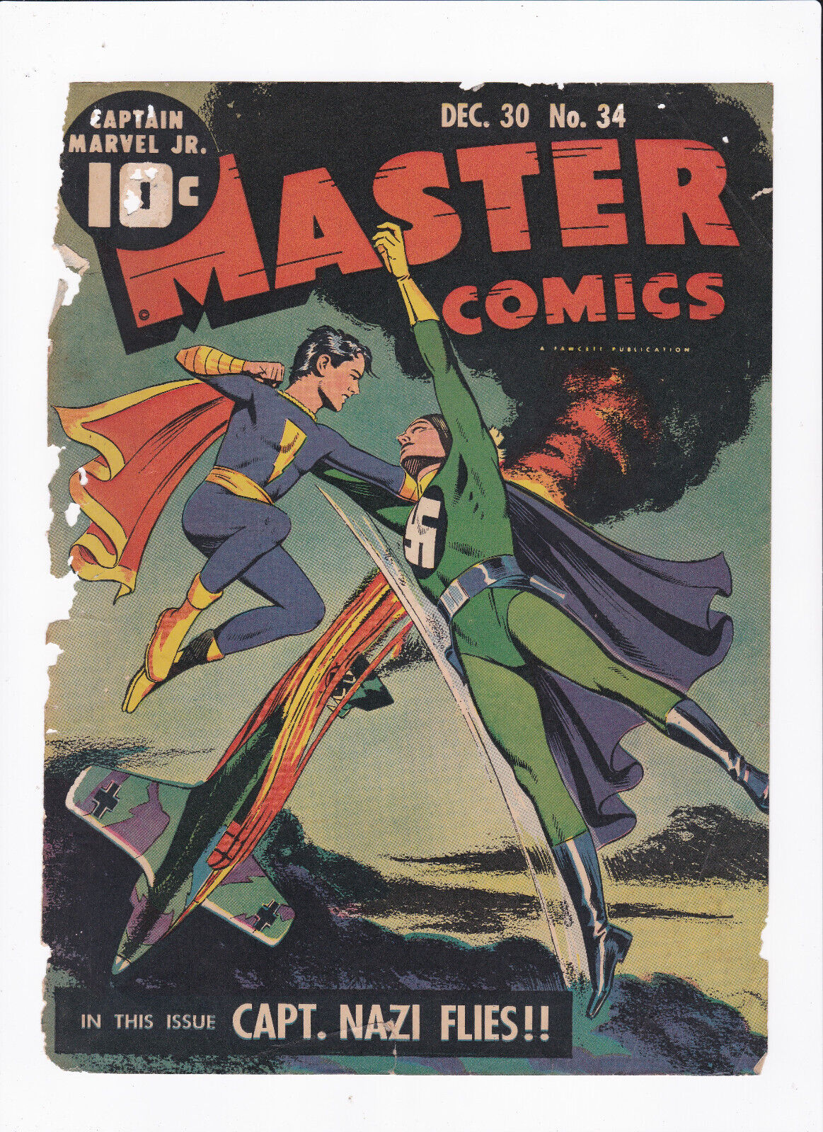 MASTER COMICS #34 [1942] COVER ONLY   CAPT. NAZI FLIES