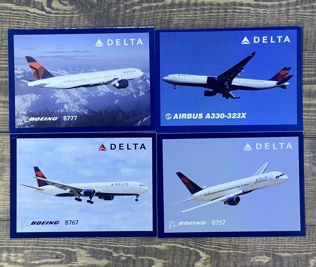 Set Of 4 2010 Delta Trading Cards. A330 #25, B777 #24, B757 #23, B767 #22