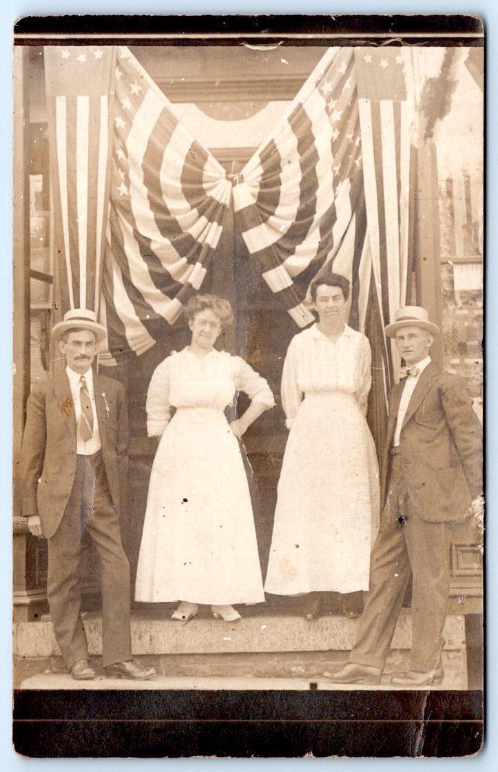 1910's RPPC PATRIOTIC AMERICAN FLAGS BANNERS 1 WOMAN IDENTIFIED AS LUCY BROWN