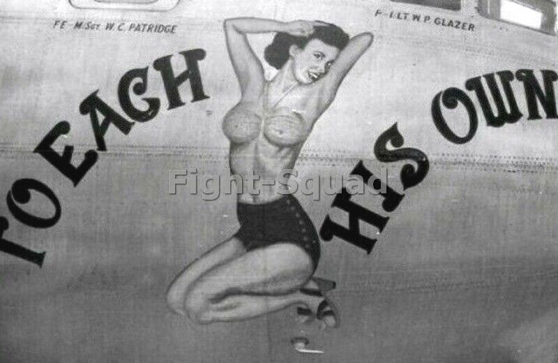 WW2 Picture Photo Pin NOSE ART B-24 Bomber Aircraft Woman Girl Pinup Sexy 3829