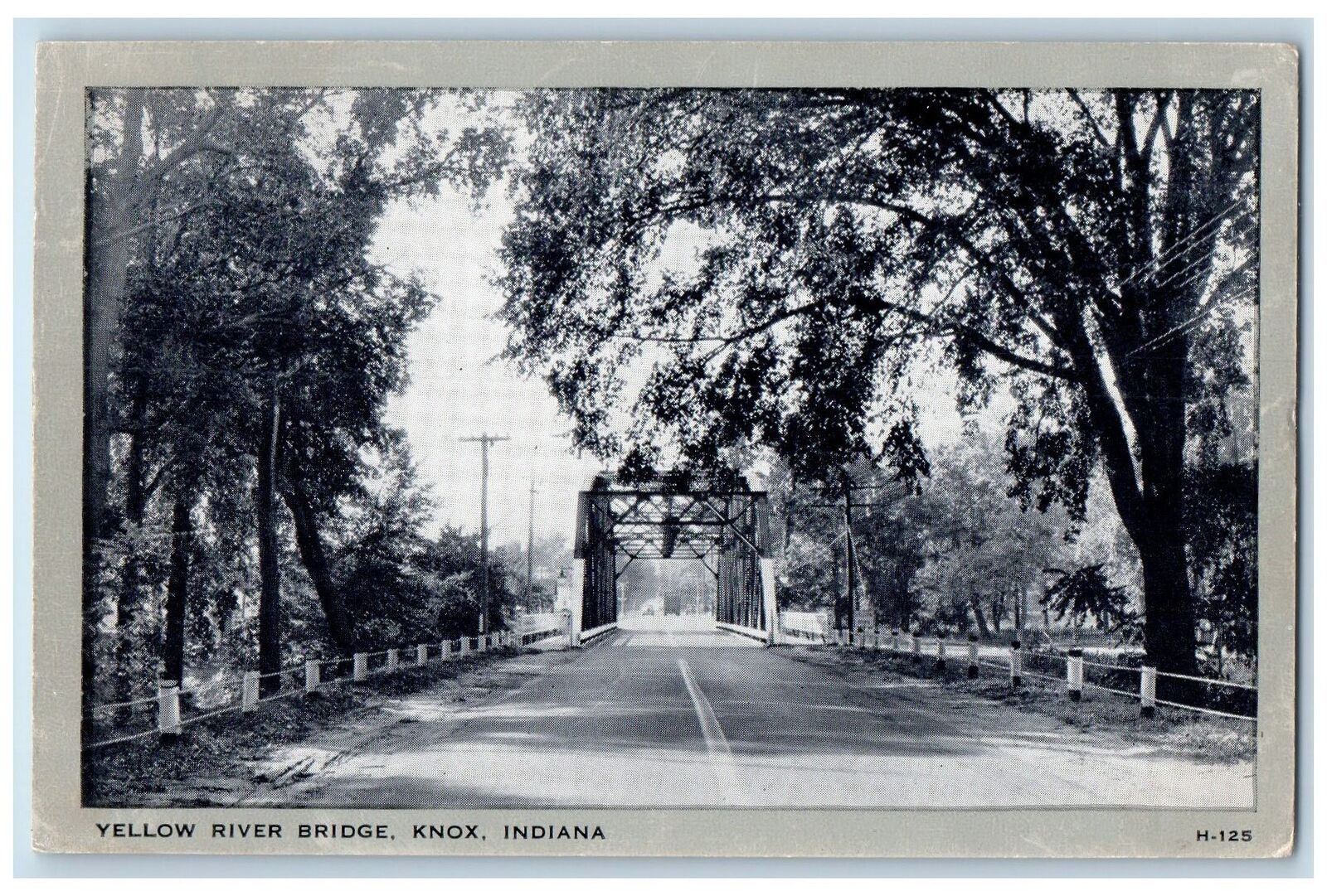 c1920\'s Yellow River Truss Bridge Concrete Road Trees Knox Indiana IN Postcard
