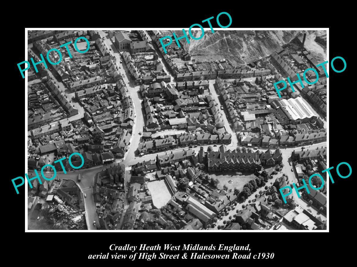 OLD LARGE HISTORIC PHOTO CRADLEY HEATH ENGLAND AERIAL VIEW  OF HIGH ST c1930