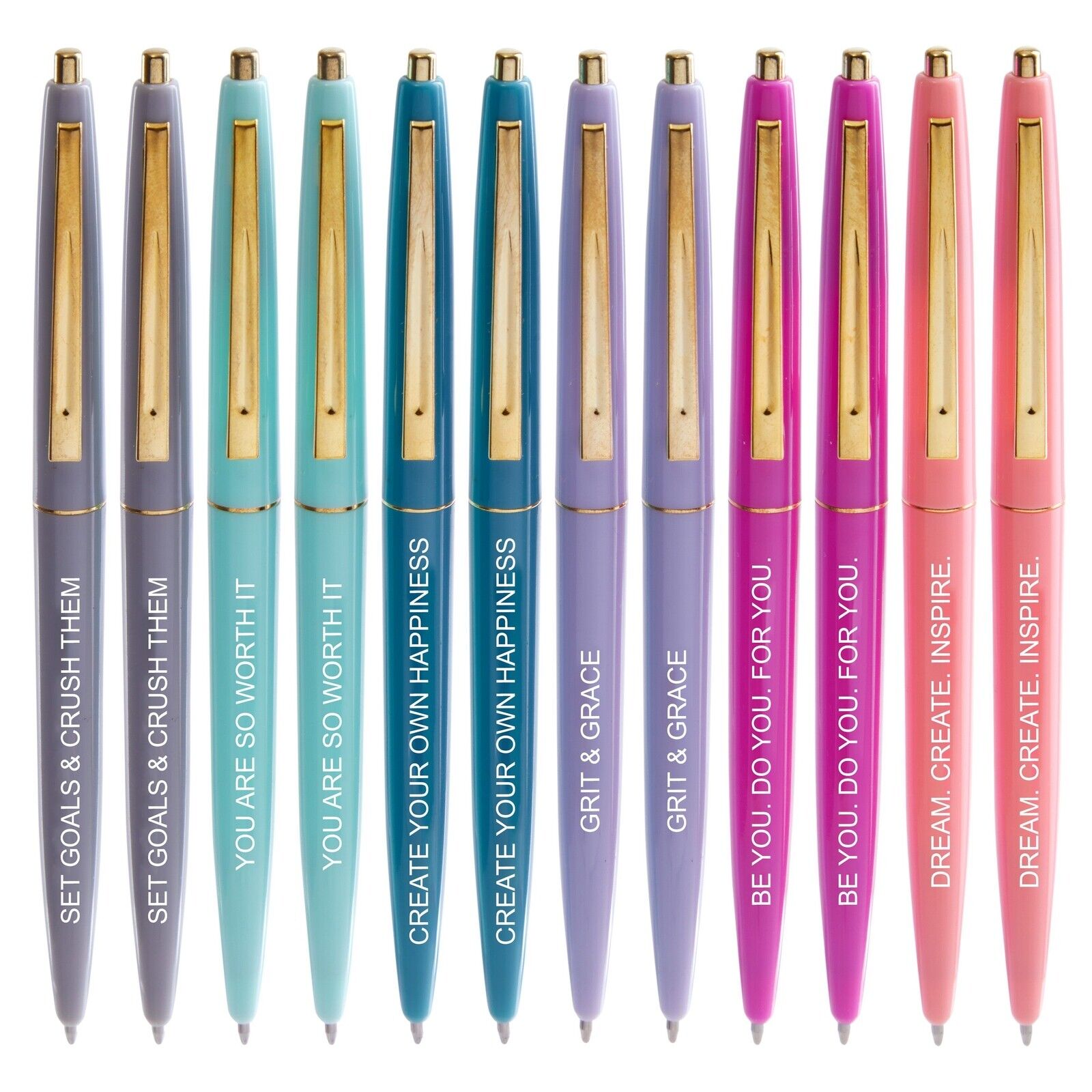 12 Pack Inspirational Ballpoint Pens with Motivational Messages (6 Colors)
