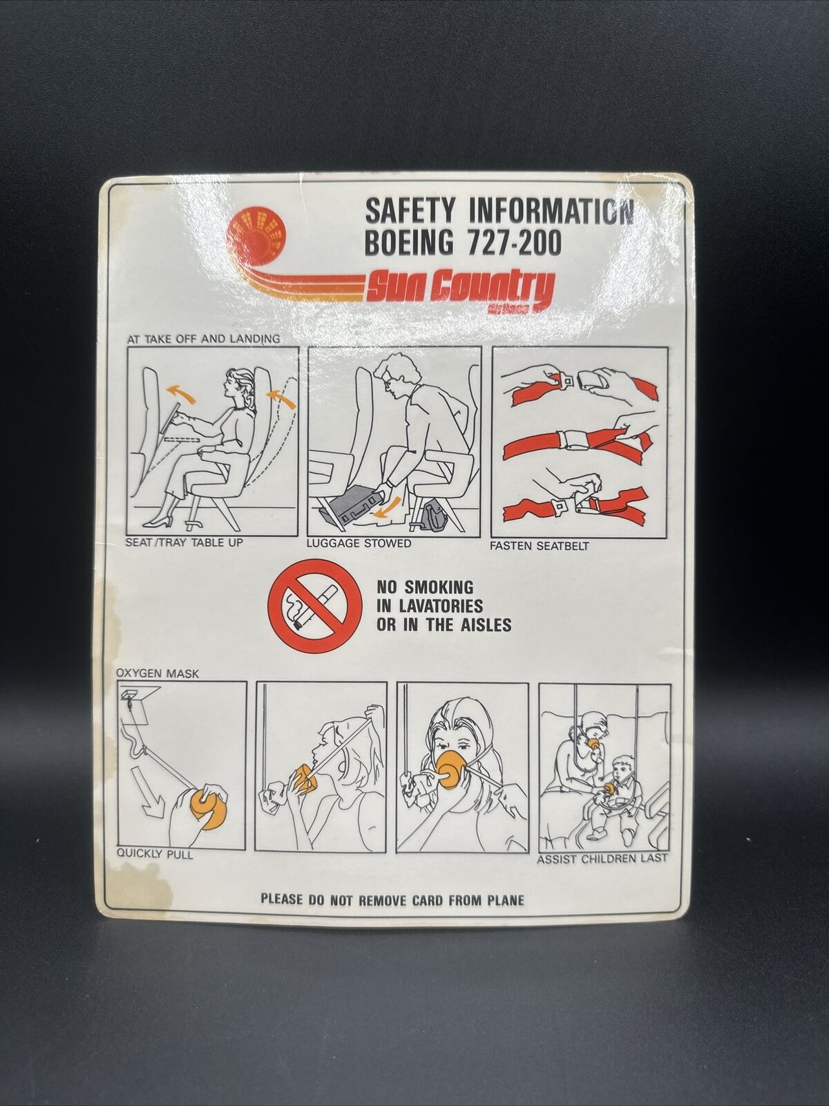 Sun Country Airlines Boeing 727-200 Safety Card -