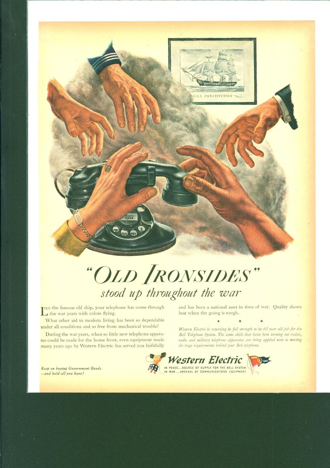 1945 Vintage WW2 Western  Electric  Color Magazine Print Ad Army War patriotic