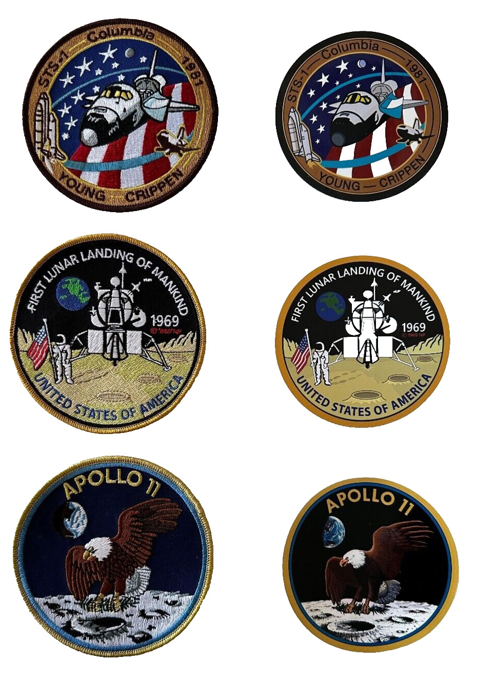 NASA...Moon Landing & Columbia STS-1 Space Shuttle.... Patches + Stickers