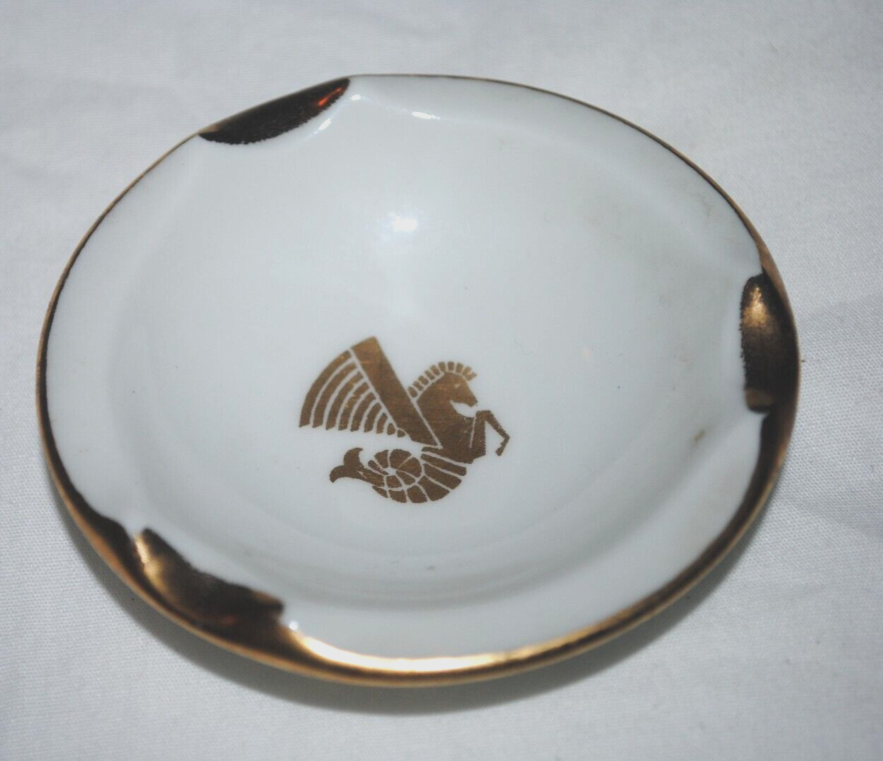 1960s small AIR FRANCE porcelain ashtray, gold trim, seahorse design