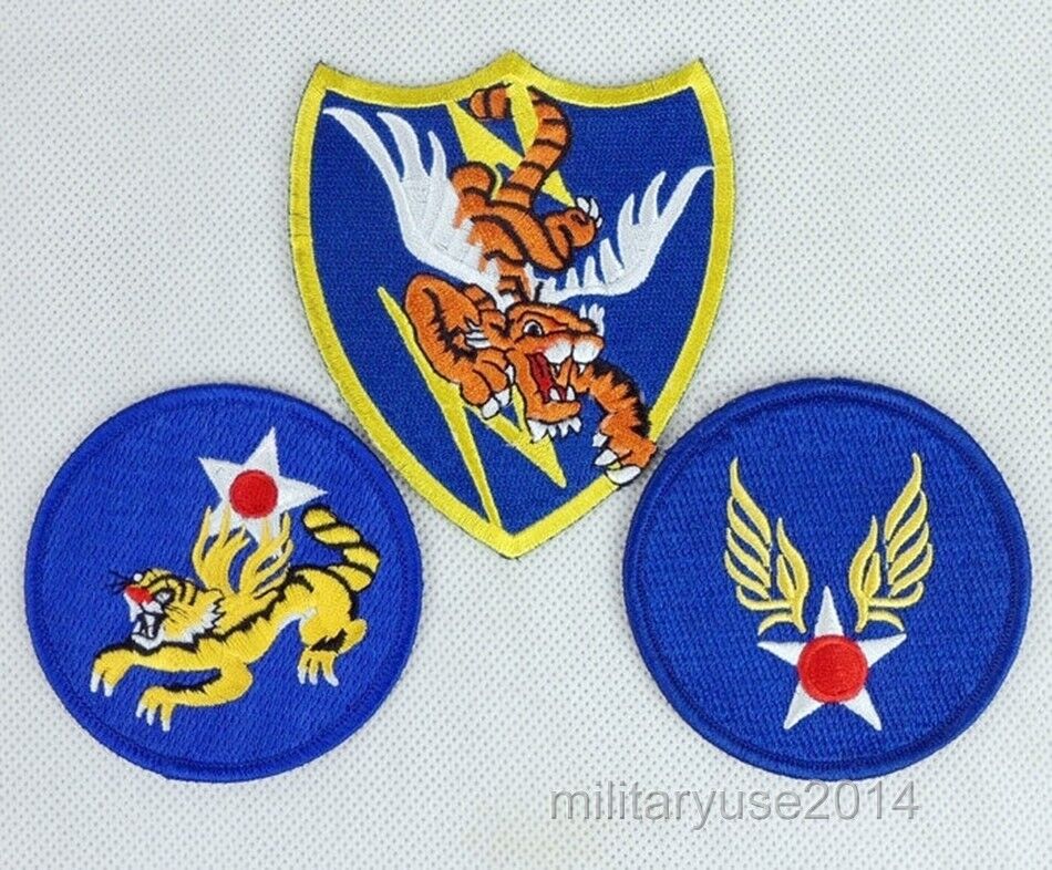 3 Full Size WWII US Army Air Force A.V.G. Pilot Flying Tigers Patch