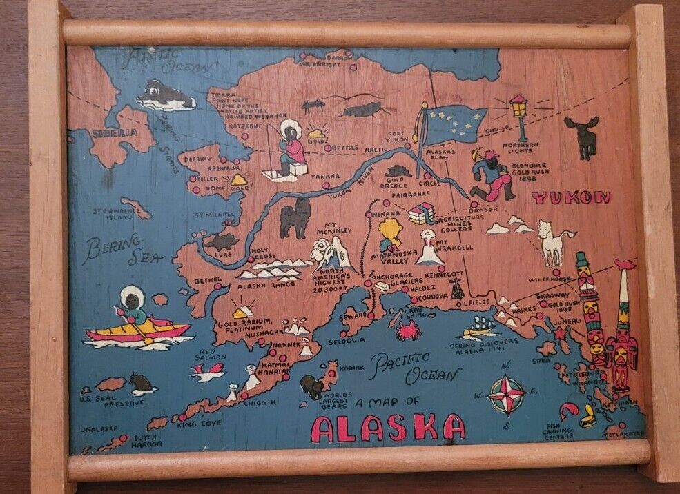 Vintage 1930s Wooden Alaska Map