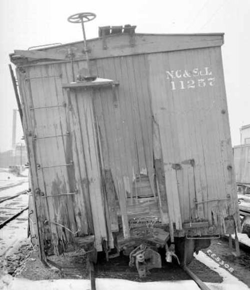 PRR Damaged Nashville Chattanooga and St Louis Railway freight car - Old Photo