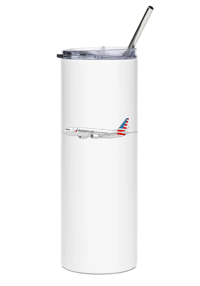 American Airlines 737 MAX Stainless Steel Water Tumbler with straw - 20oz.