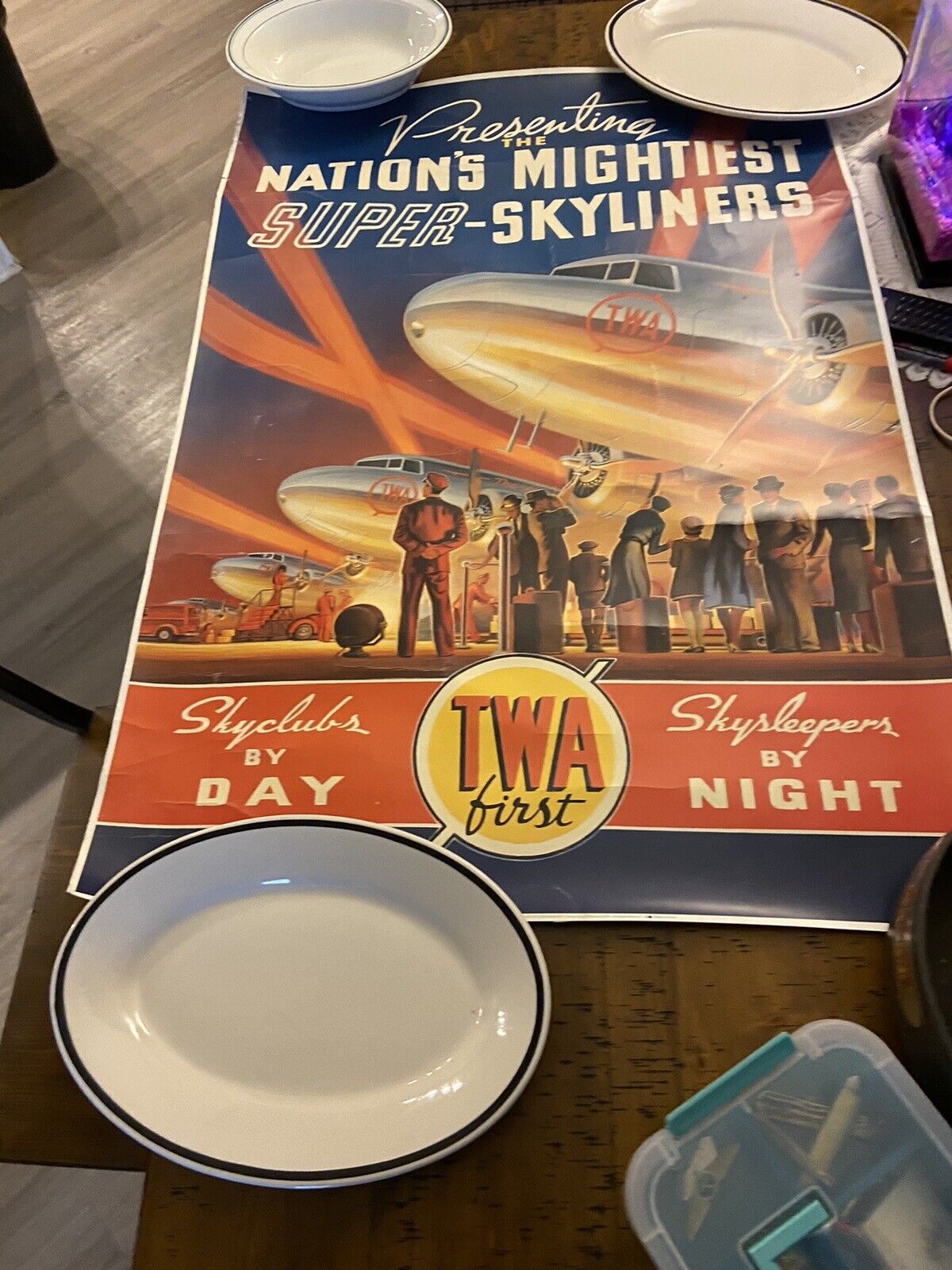 LARGE TWA Vintage Original Nation’s Mightiest Super-Skyliners Travel Poster.