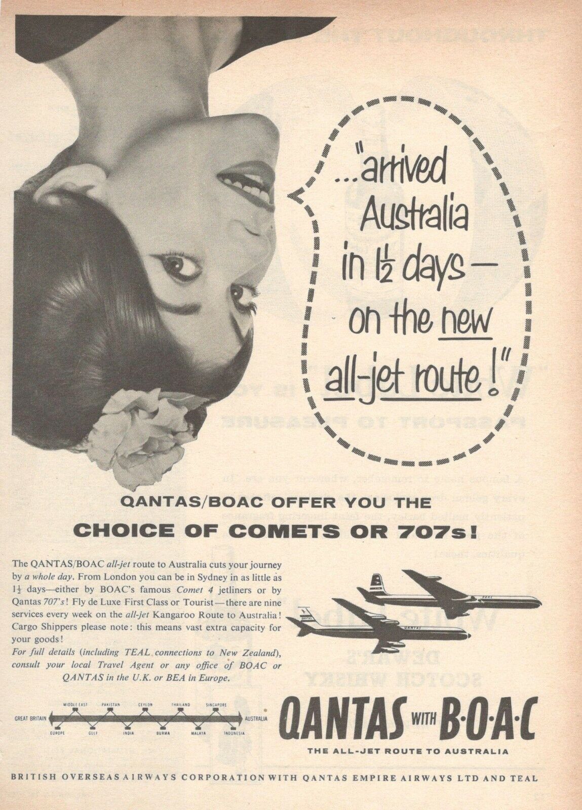Qantas Airlines Australia 1 Page Advertisement 1966 Qantas with BOAC