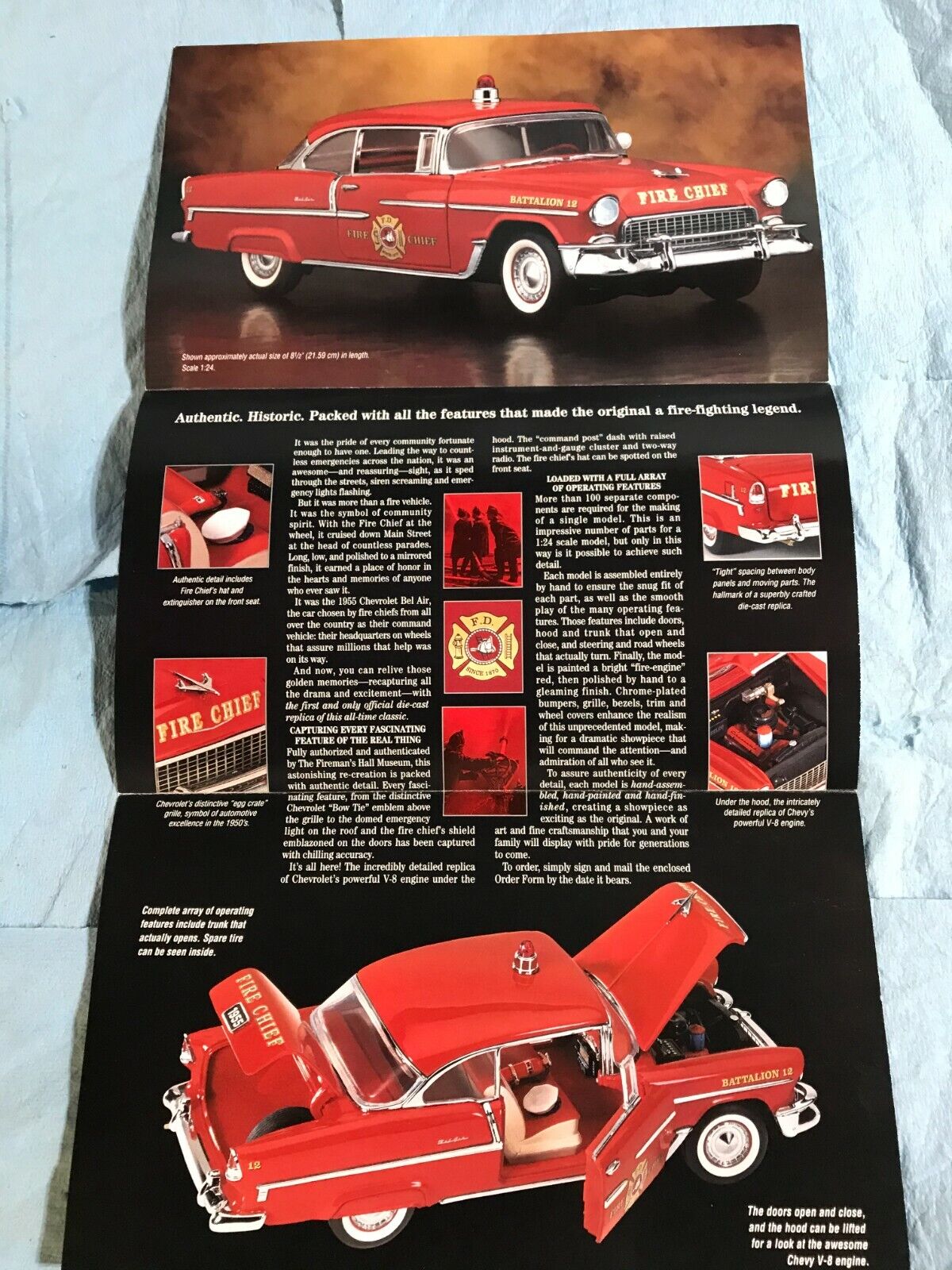 1:24 FRANKLIN MINT 1955 CHEVY BELAIR FIRE CHIEFS SPECIAL 3FOLD BROCHURE PAMPHLET