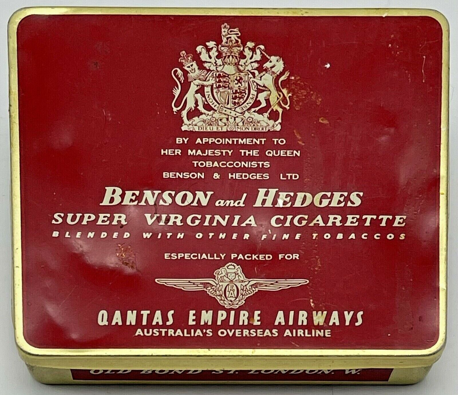 Vintage Benson and Hedges Cigarette Tin Qantas Empire Airways Empty