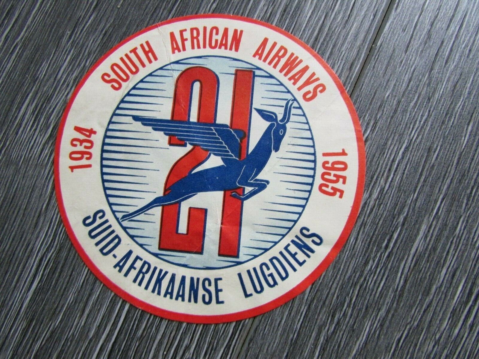 South African Airways 1955 Suid-Afrikaanse Lugdiens Airline Luggage Label