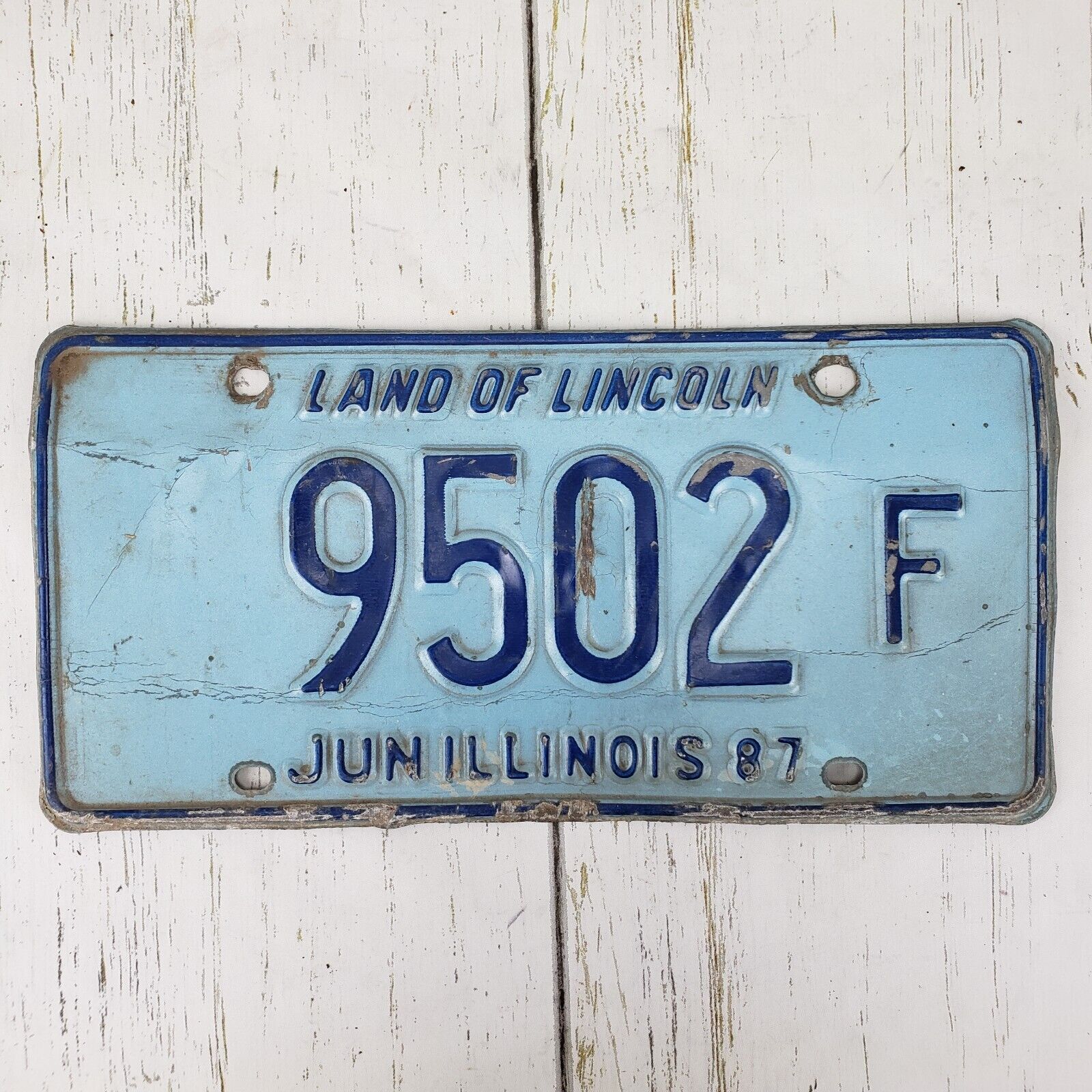 Illinois Expired 1987 Light Blue Land of Lincoln License Plate #9502 F