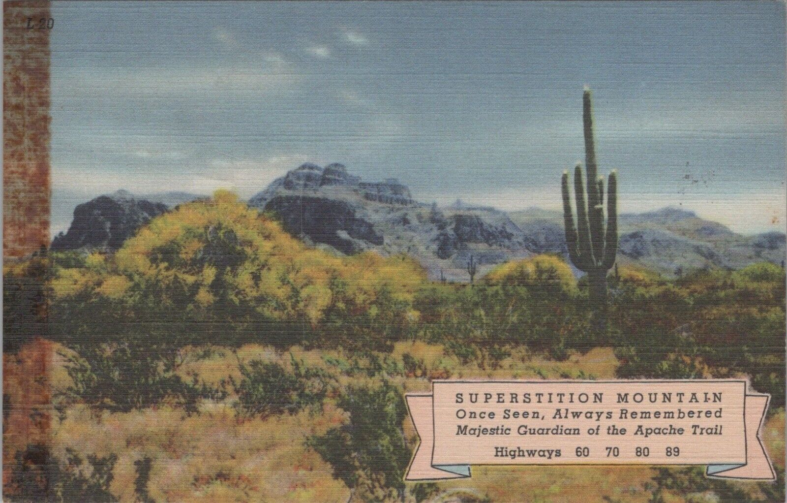 Superstition Mountain Phoenix Arizona Majestic Guardian Linen Postcard Unposted