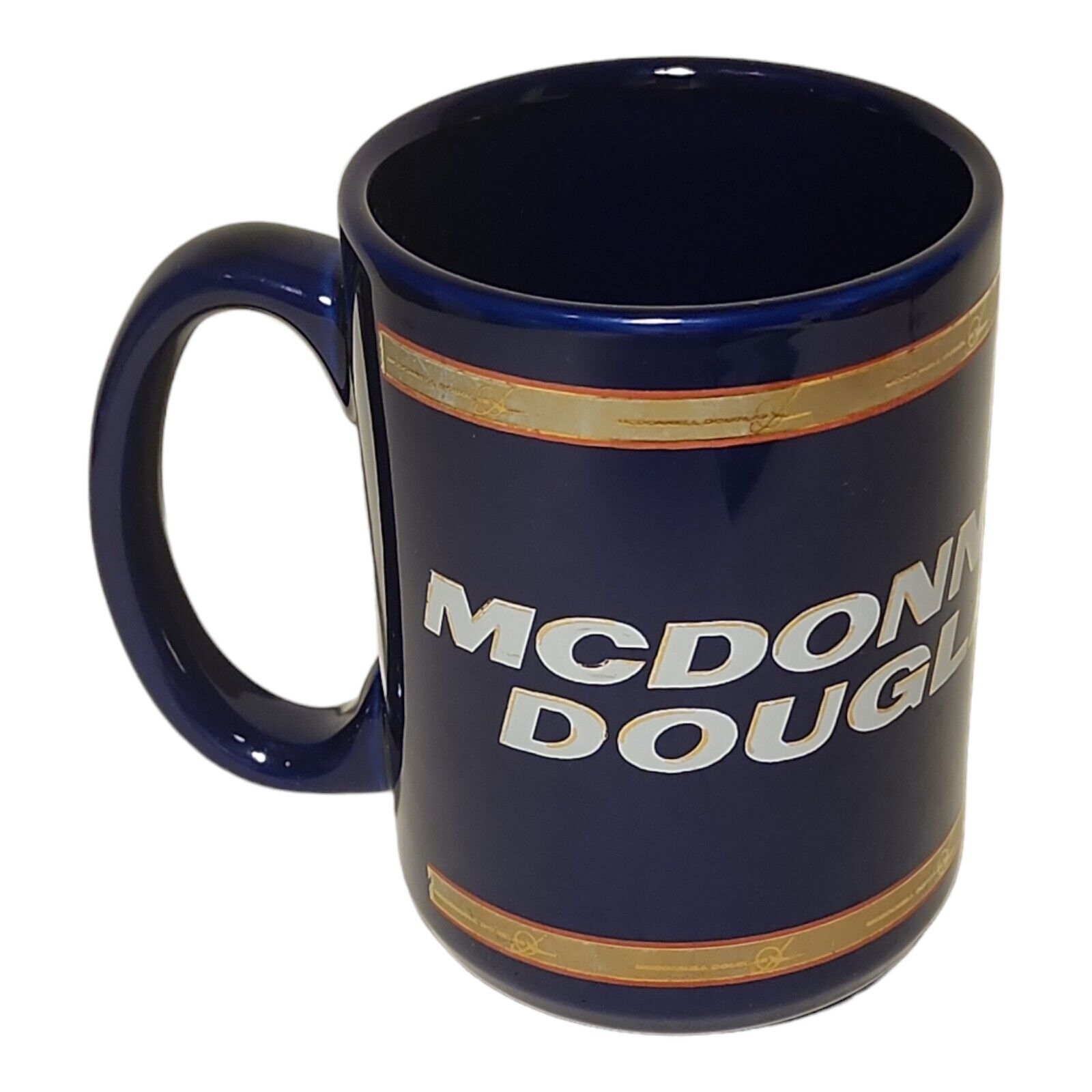 Vintage McDonnell Douglas Logo Coffee Mug Cup Embedded Logo Symbol Blue Gold