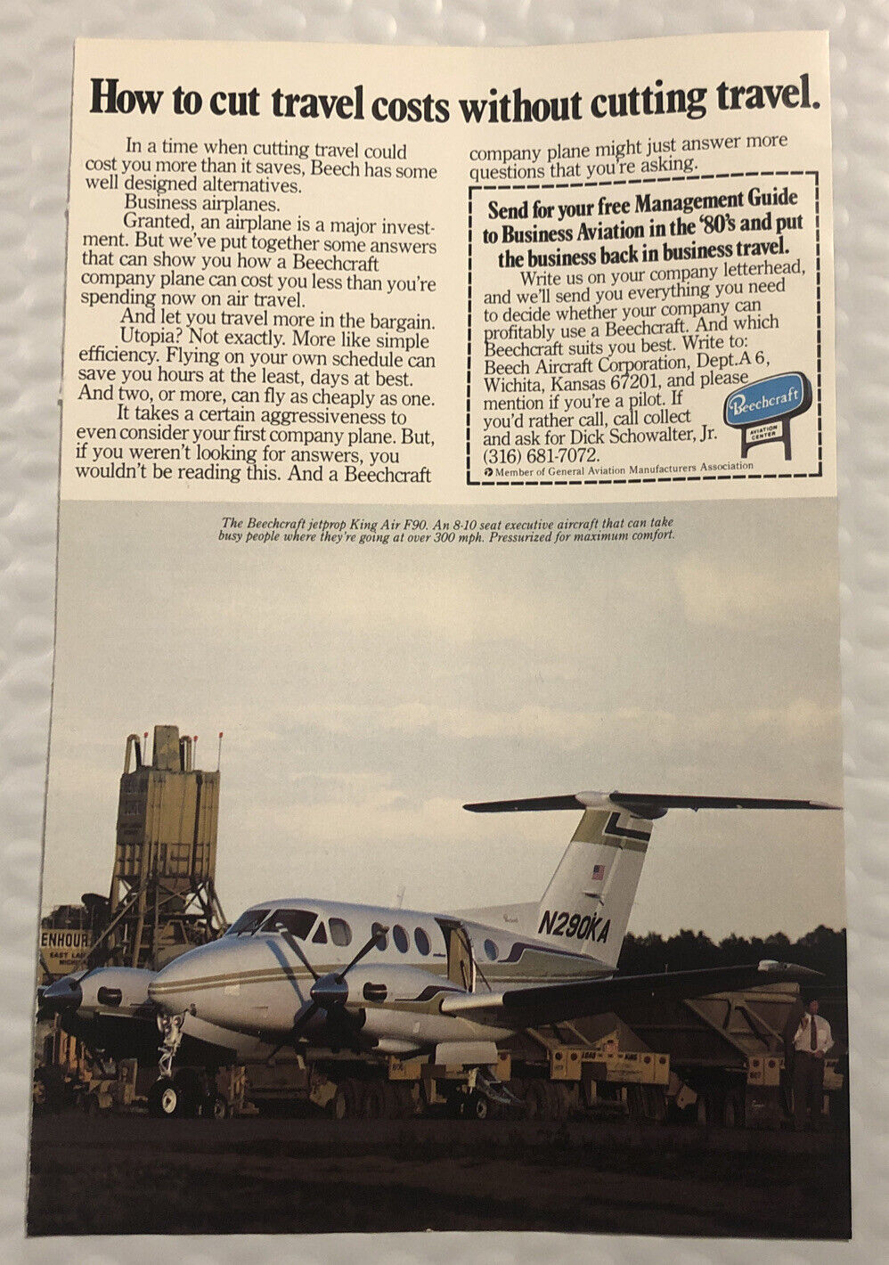 Vintage 1980 Beechcraft Original Print Ad Full Page - How To Cut Travel