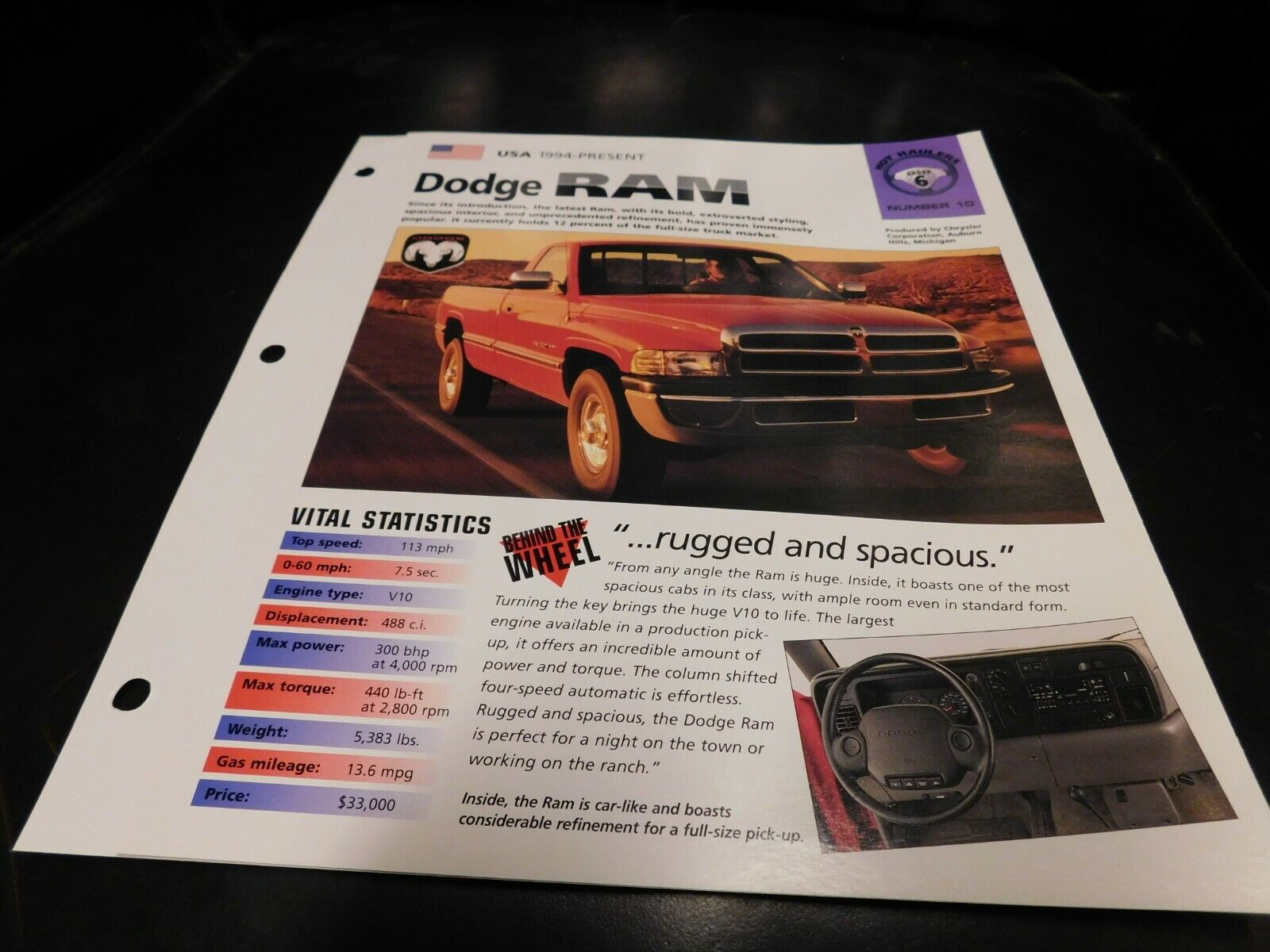 1994-2002 Dodge Ram Truck Spec Sheet Brochure Photo Poster 95 96 97 98 99 00 01
