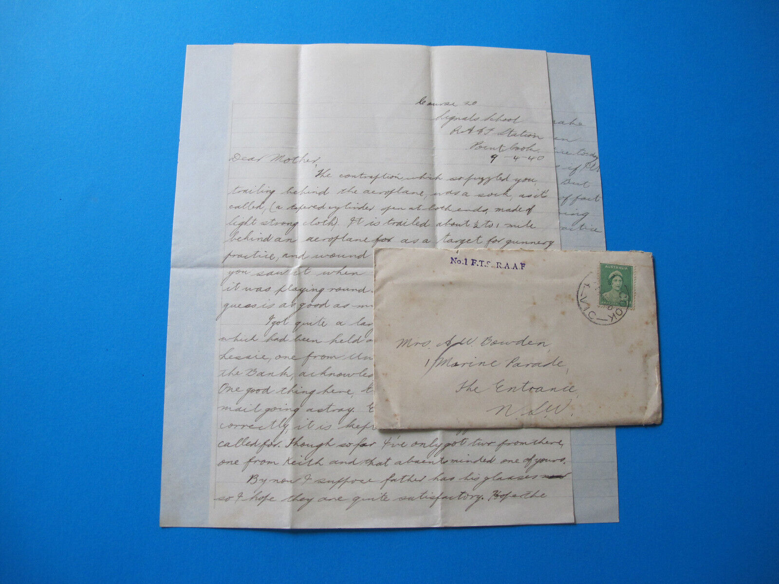 Course 20 Signals School Letter from WW2 RAAF Sgt John Ralph Bowen 8031 Posted