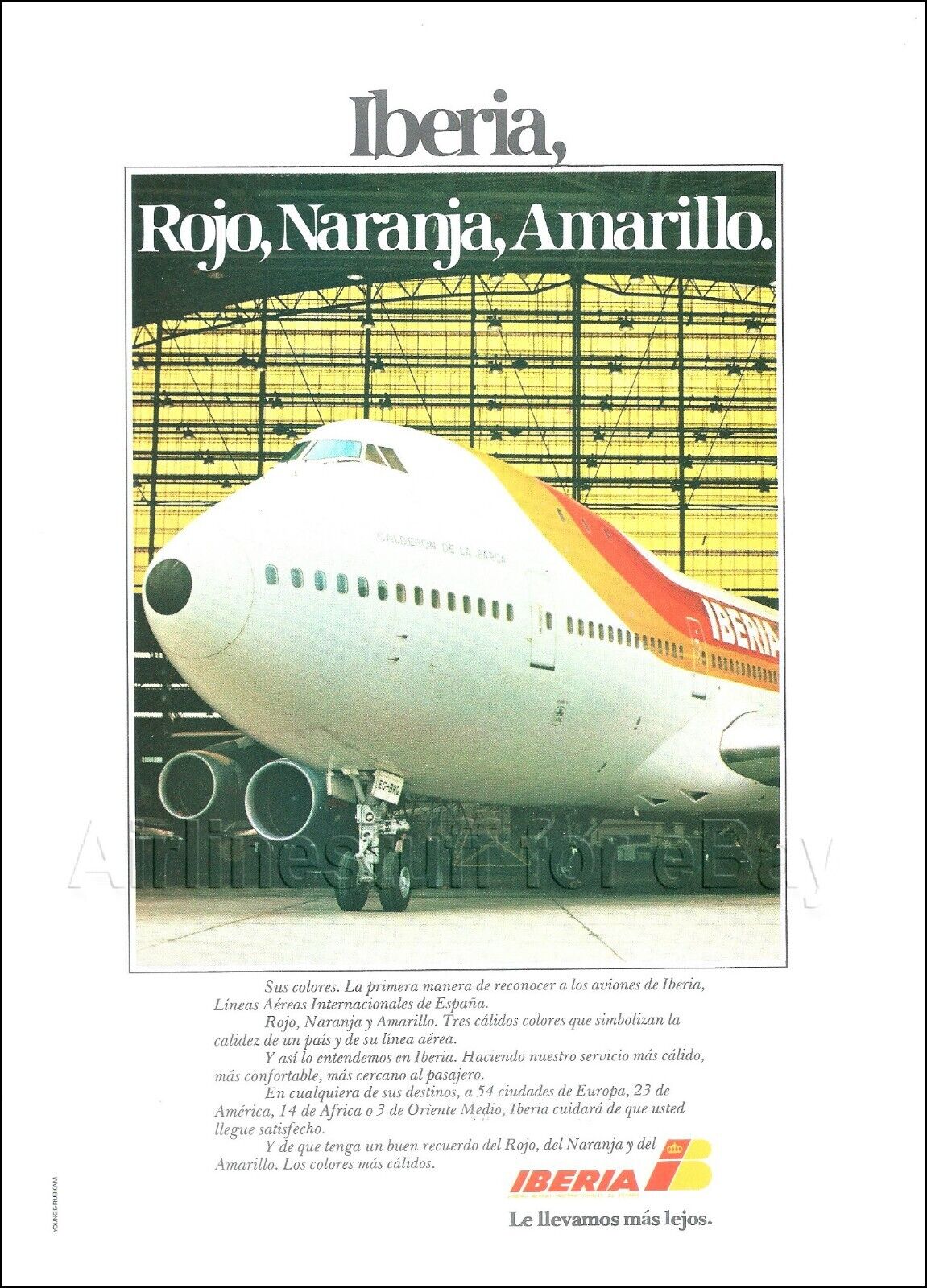 1980 IBERIA Airlines ad BOEING 747-256B Calderon de la Barca EC-BRQ advert SPAIN
