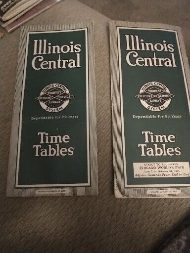 1930 & 1934  Illinois Central Railroad Time Tables, Very Good Condition