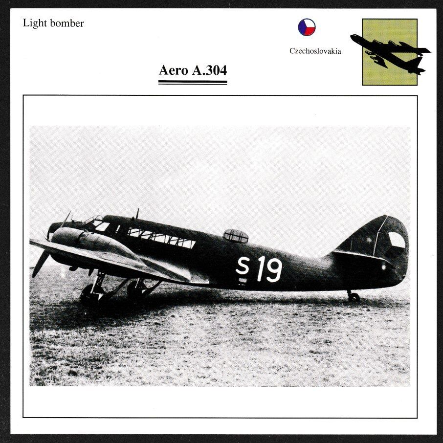 Czechoslovakia Aero A.304 Light Bomber Warplane Card - I Combine S/H