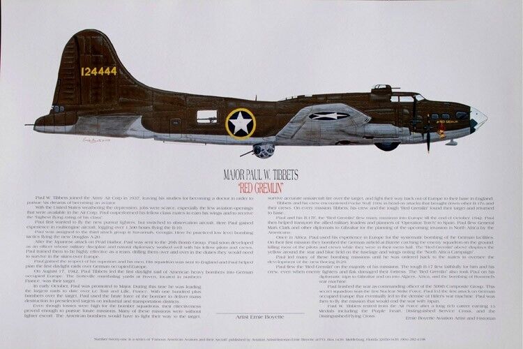 Boeing B-17F, Autographed by; Paul Tibbets, Artwork by; Ernie Boyette