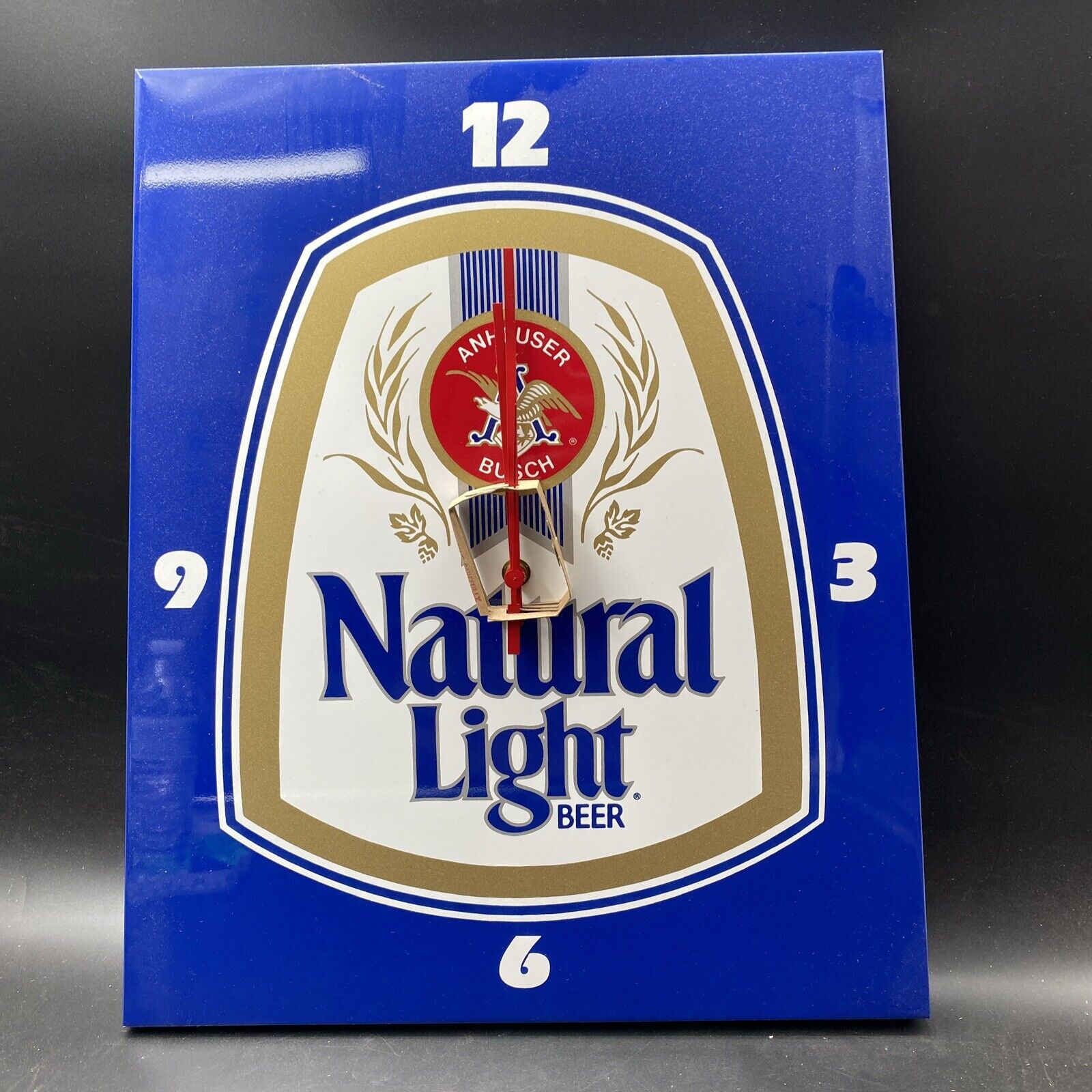 NOS Vintage Beer Advertising Sign Store Metal NATURAL LIGHT Clock 19.25” X 17”