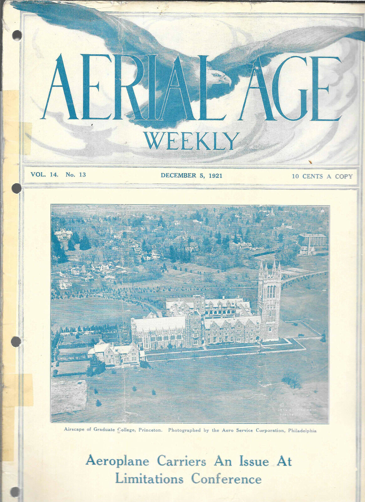 MAGAZINE AERIAL AGE WEEKLY DECEMBER 5 1921 AEROPLANE CARRIERS 10 CENTS AIRPLANE