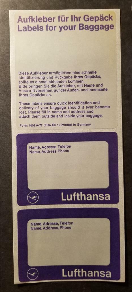 LUFTHANSA AIRLINES Germany 1970s Baggage Stickers