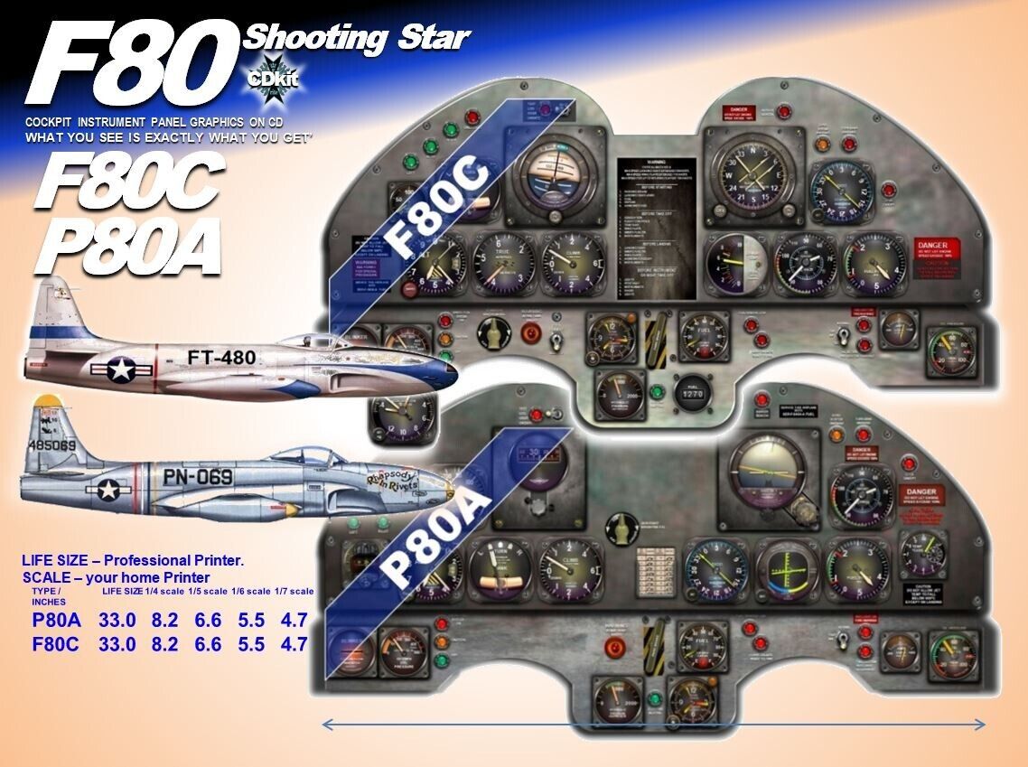 F80 AND T33 SHOOTING STAR COCKPIT instrument panel CDkit