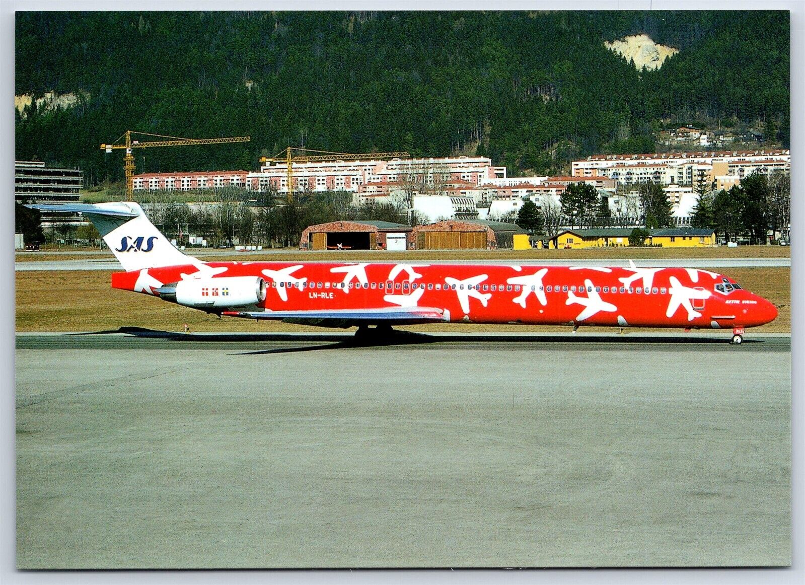 Airplane Postcard SAS Scandinavian Airlines Douglas MD-82 LN-RLE Innsbruck DQ5