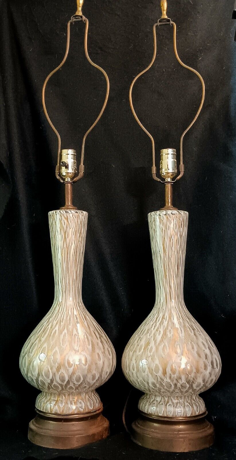 Vintage Murano 1950\'s Champaign Glass Lamps Venetian Style Marbro