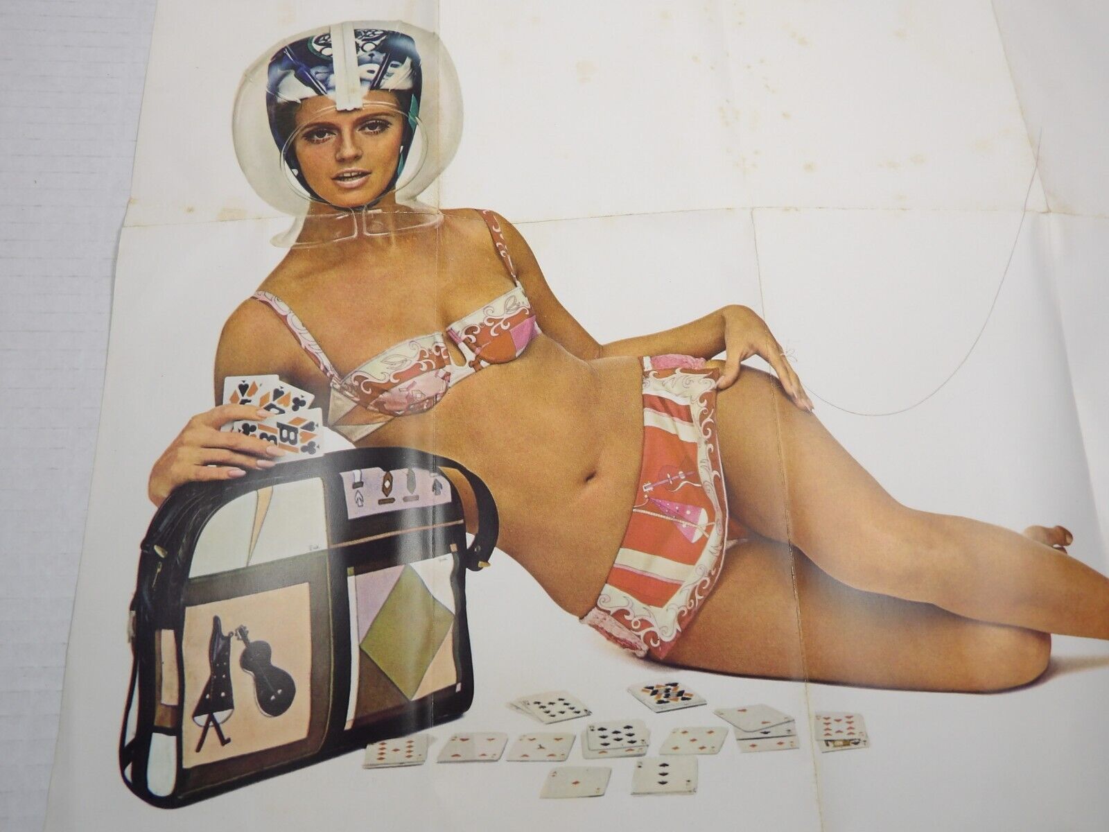 Vtg Braniff International Airlines Gifts Poster Art Bikini Girl BI Painted Plane