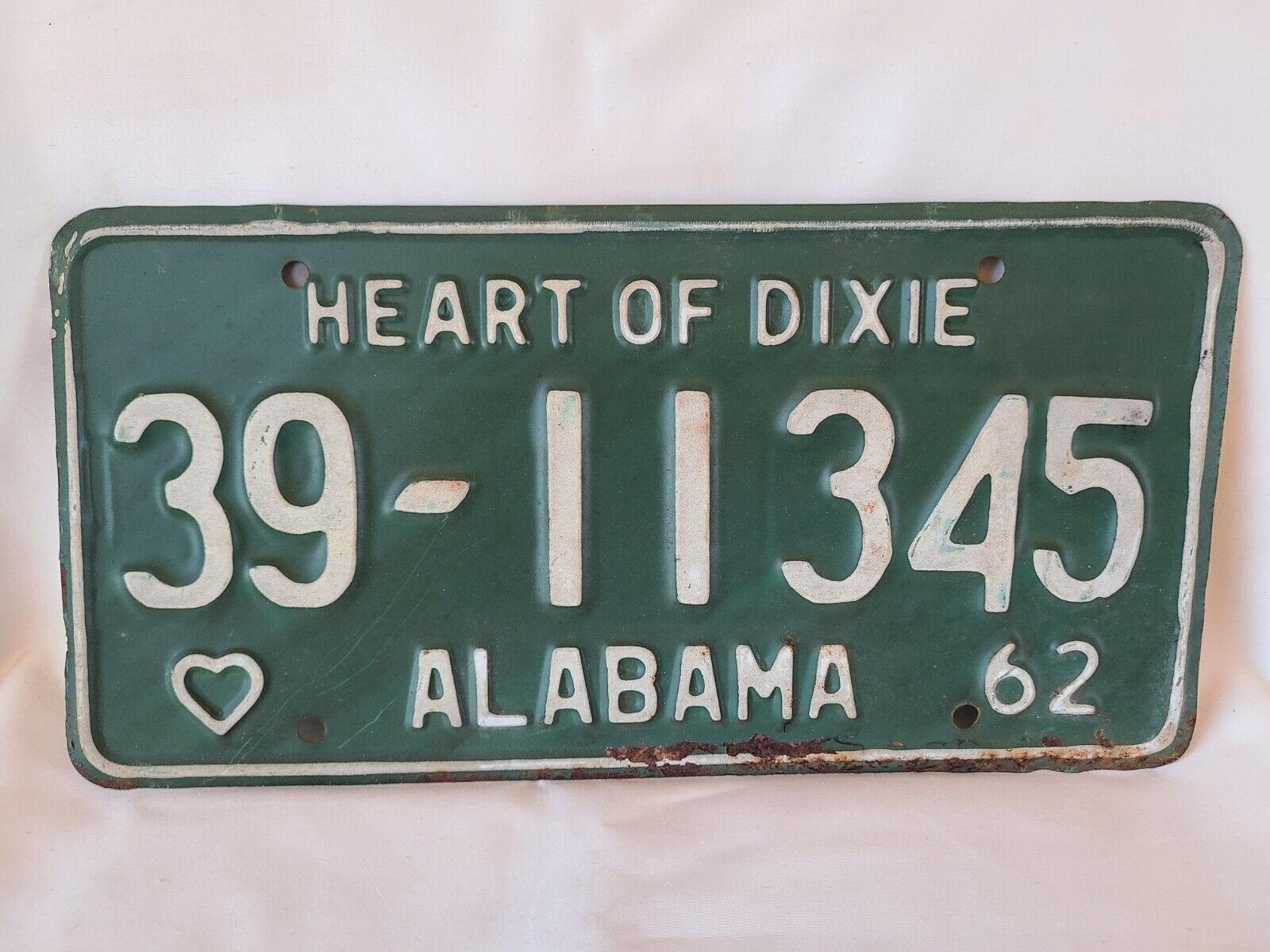 Vintage 1962 Alabama Heart Of Dixie 39 11345 License Plate 0224