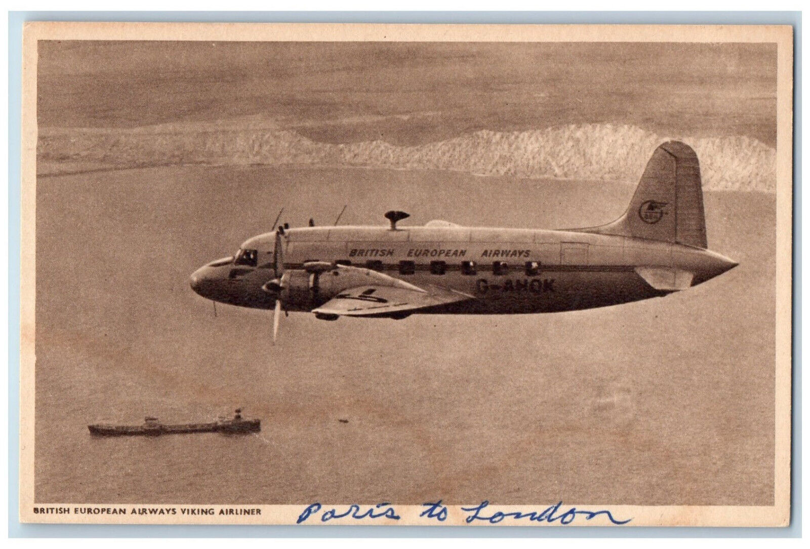 Paris France Postcard British European Airways Viking Airline c1930\'s