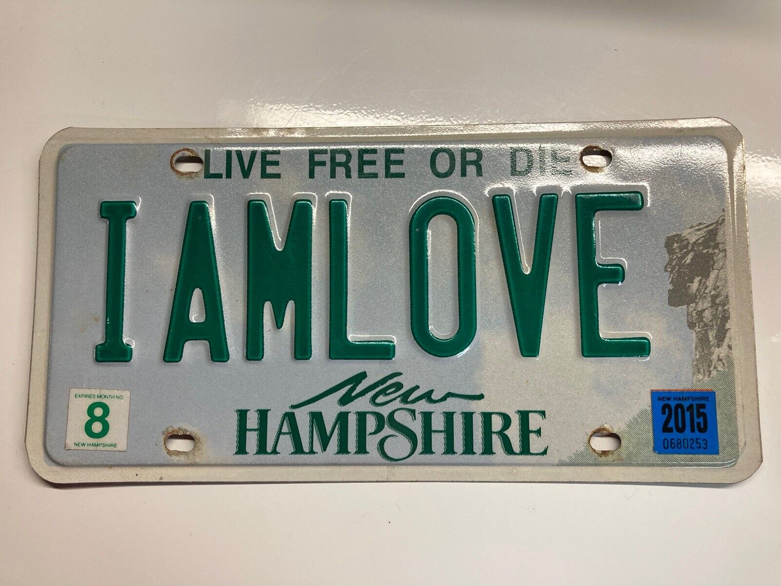Vanity License Plate I AM LOVE New Hampshire . Live Free Or Die. Nice